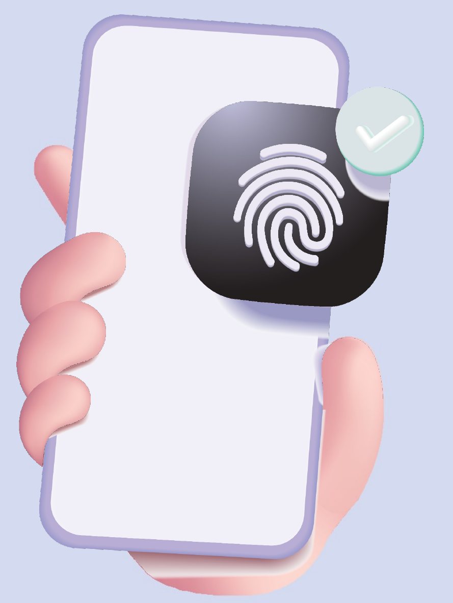 Una mano sosteniendo un celular con una huella digital en la pantalla